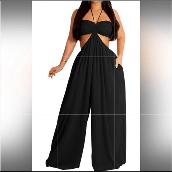 Bluewolfsea Womens Sexy Halter Backless Chiffon Wide Leg Jumpsuit Boho NWT 2XL - Picture 1 of 10